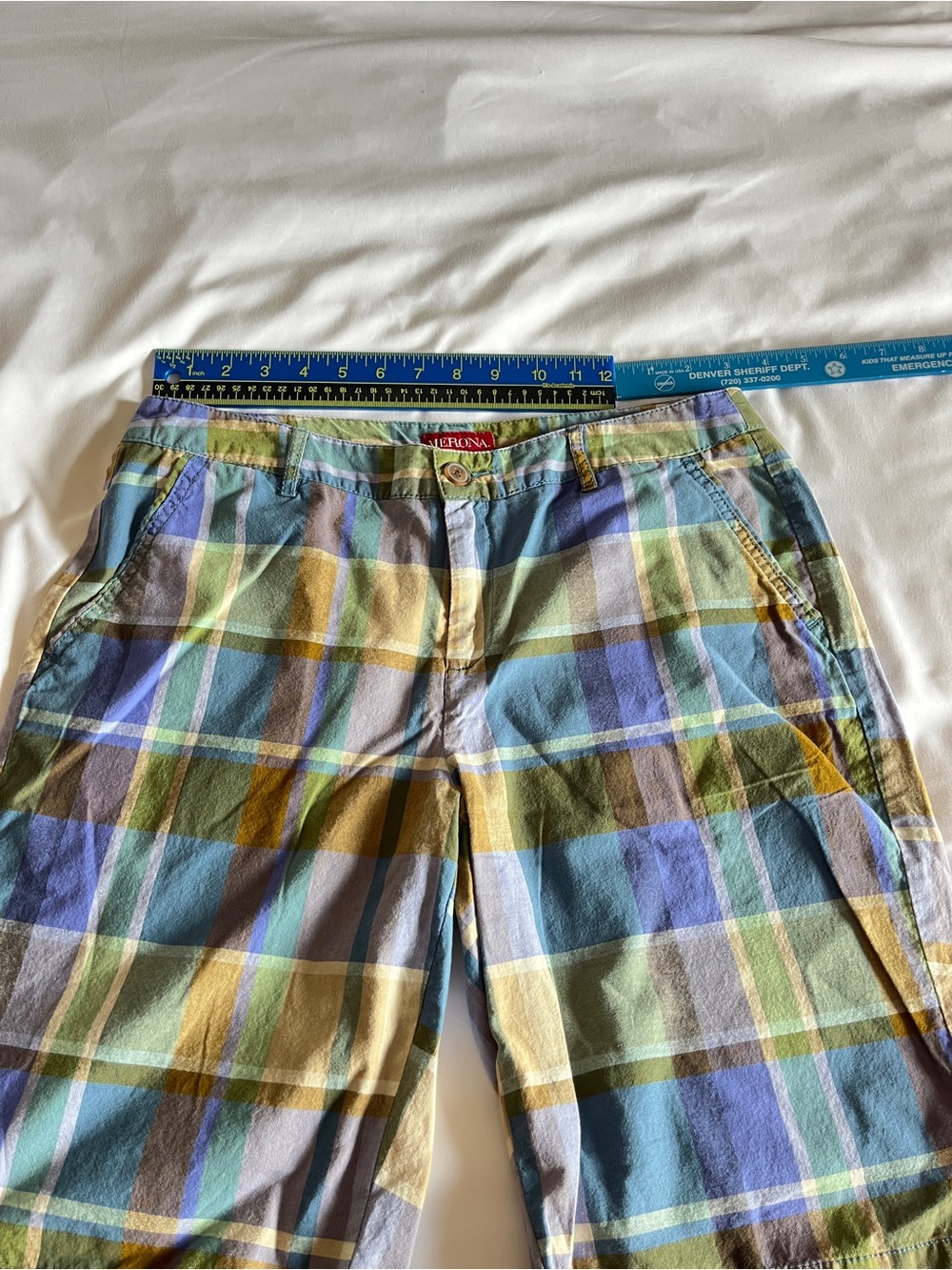 Merona Women Plaid Shorts Size 8 Cotton Blue Green Brown Casual Summer Chino - Picture 5 of 16